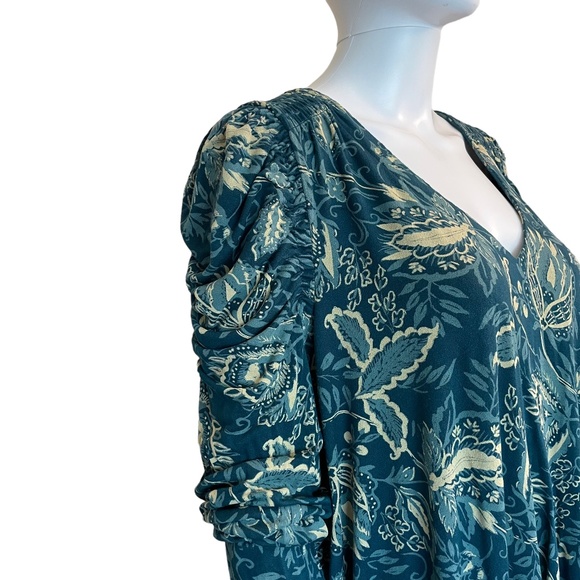 Free People "Hello Lover" Women's Size L/G Mini Dress Tunic Top Blue/Green/Cream - Picture 3 of 15